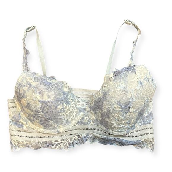 PINK VICTORIA’S SECRET Light Blue White Floral Lace Bralette Lightly Lined Size - Picture 1 of 5